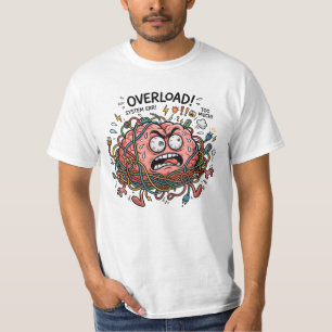 Funny Stressed Brain Overload Tangled Wires Tech E T-Shirt