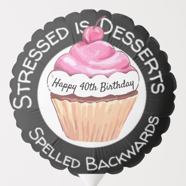 Funny Stressed is Desserts quote Happy Birthday  Balloon (Back)