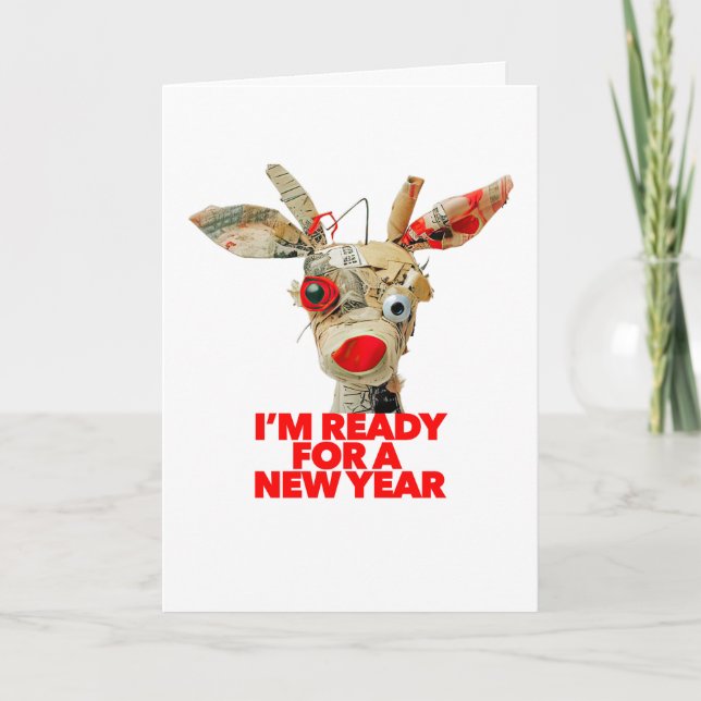 Funny stressed out reindeer HAPPY NEW YEAR humor Card (Front)