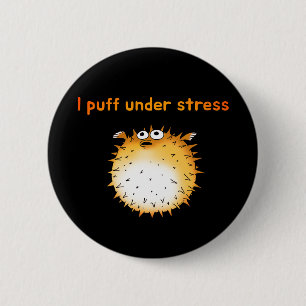 Funny Stressed Pufferfish Cartoon Button