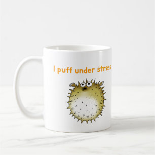 Funny Stressed Pufferfish Cartoon Coffee Mug