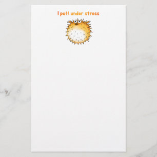 Funny Stressed Pufferfish Cartoon Stationery