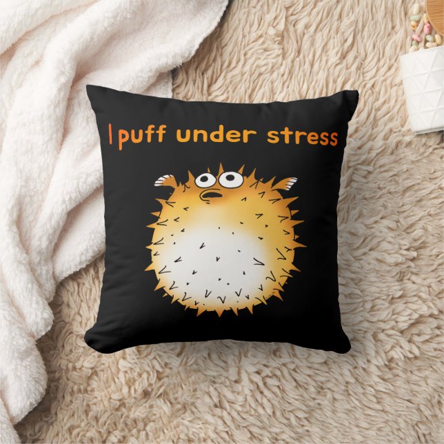 Funny Stressed Pufferfish Cartoon Throw Pillow (Blanket)