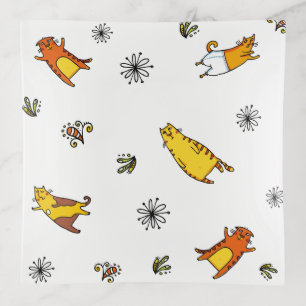Funny Stretching Orange Cats Pattern Trinket Tray