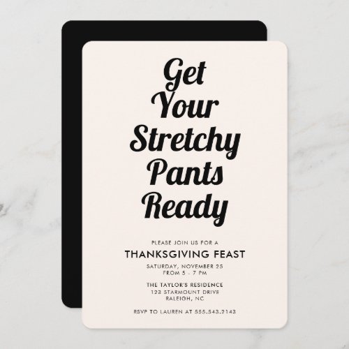 Funny Stretchy Pants Thanksgiving Dinner Black Invitation