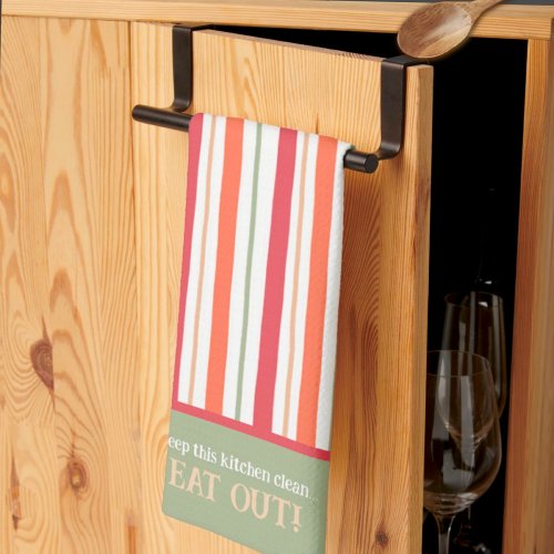 Funny Stripe Eat Out Customizable Quote Kitchen Towel