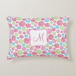 Funny Striped Candies in pastel colors monogram Accent Pillow