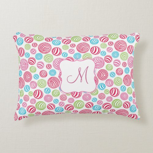 Funny Striped Candies in pastel colors monogram Accent Pillow