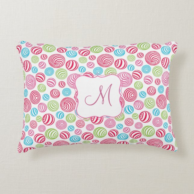 Funny Striped Candies in pastel colors monogram Accent Pillow (Front)