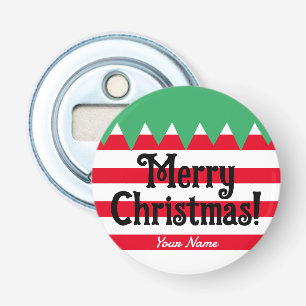 Funny striped Christmas elf suit personalized Bottle Opener