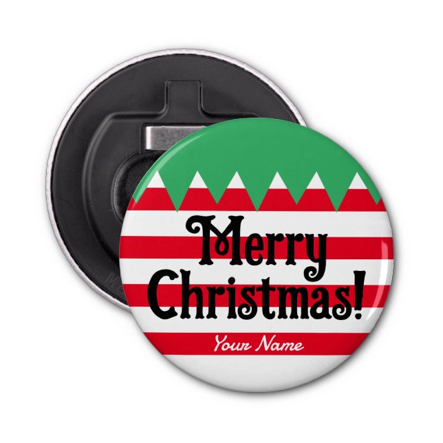 Funny striped Christmas elf suit personalized Bottle Opener (Front)
