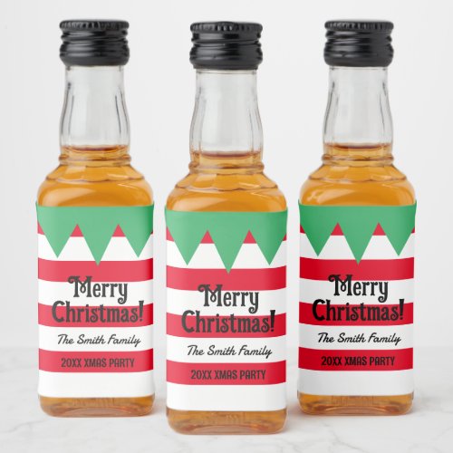 Funny striped Christmas elf suit personalized Liquor Bottle Label