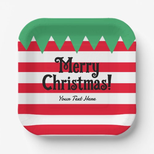 Funny striped elf suit custom Christmas party  Paper Plates