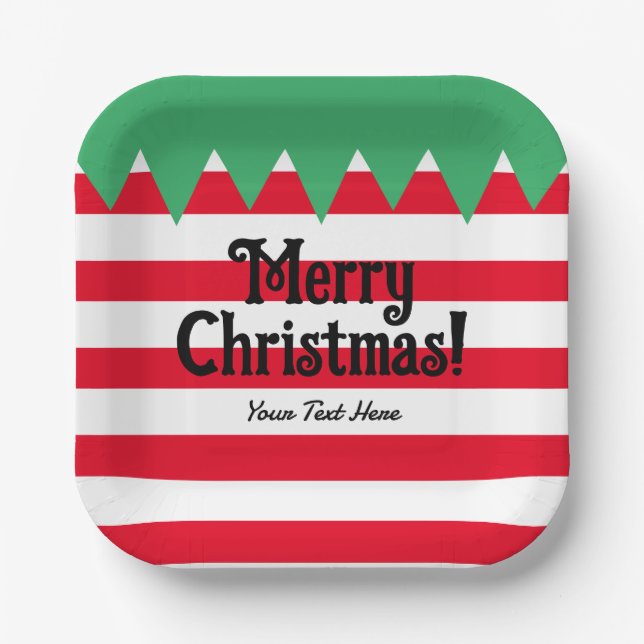 Funny striped elf suit custom Christmas party  Paper Plates (Front)