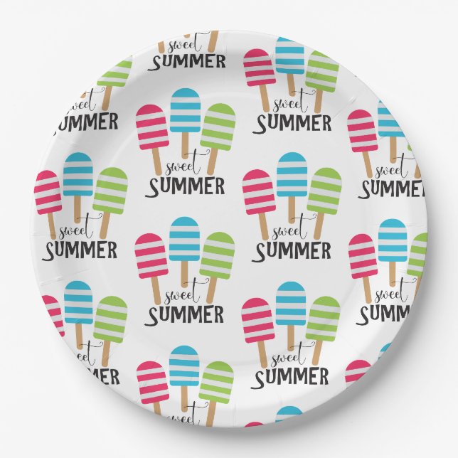 Funny Striped Popsicles Paper Plates (Front)