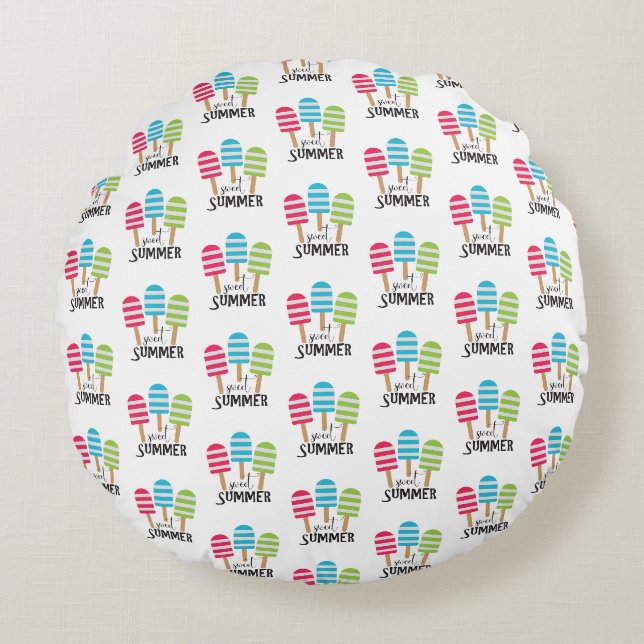 Funny Striped Popsicles Round Pillow (Front)