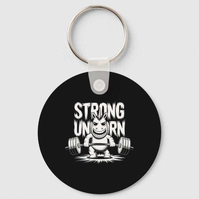 Funny Strong Crucifix Lifting Unicorn  Keychain (Front)