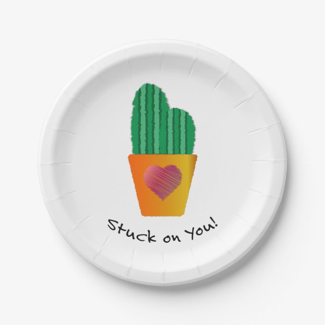 Funny Stuck On You Cactus Paper Plates (Front)