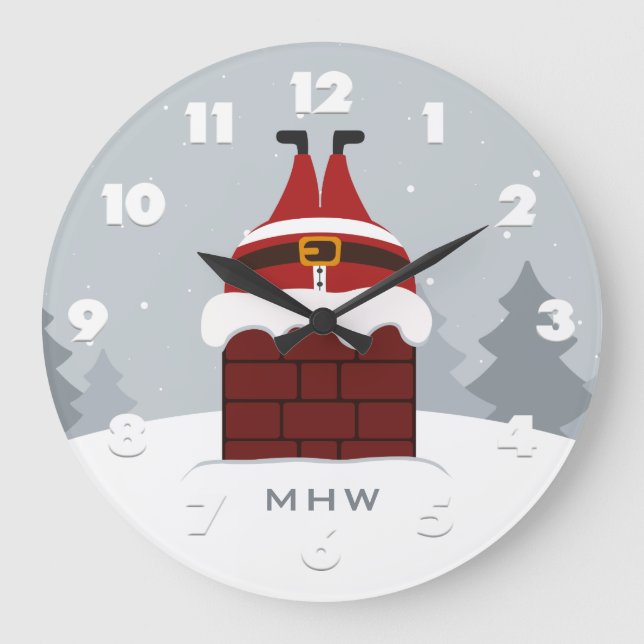 Funny Stuck Santa custom monogram wall clocks (Front)