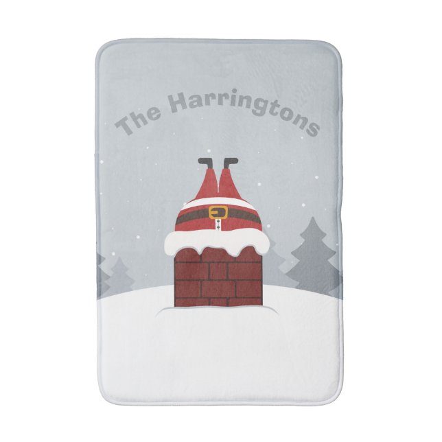 Funny Stuck Santa custom name bath mats (Front Vertical)