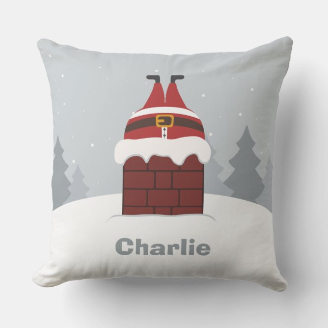 Funny Stuck Santa custom name throw pillows (Front)