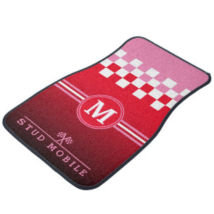 Funny STUD MOBILE Checkered with Monogram   RED Car Floor Mat