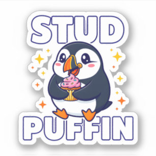 Funny Stud Puffin Cute Bird Cupcake Pun Graphic Sticker