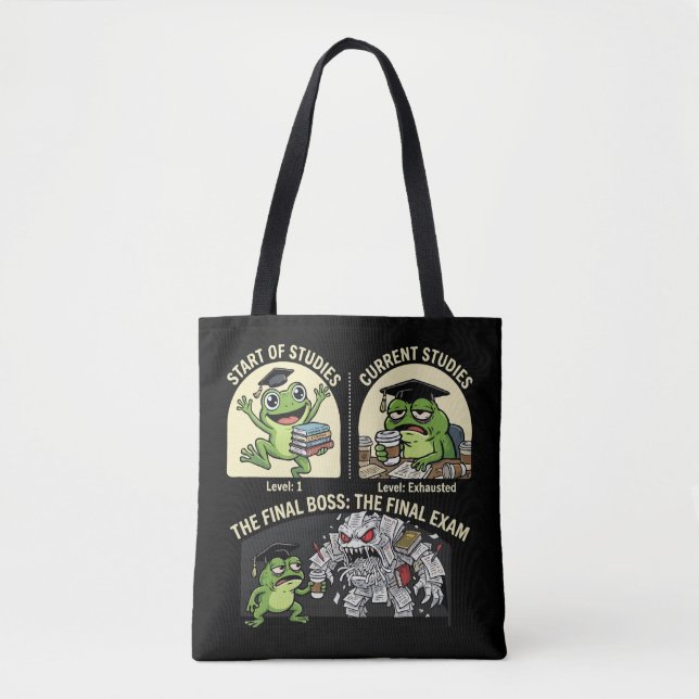  Funny Student Frog Final Exam Level Boss Tote Bag (Front)