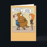 Funny Stuffed Bear Surprise Birthday Card<br><div class="desc">Here's a cute and funny cartoon birthday card featuring a guy who thinks he's presenting his woman with a great gift in the form of a stuffed bear. But the bear is stuffed because he had a large lunch. Thanks for choosing this original design by © Chuck Ingwersen and supporting...</div>