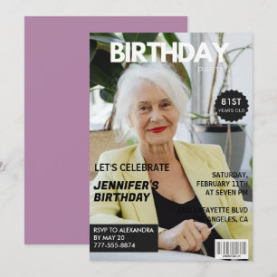 Funny Stylish Photo Magazine 81st birthday Invitation