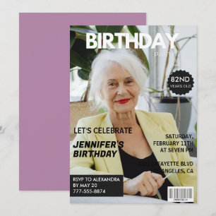 Funny Stylish Photo Magazine 82nd birthday Invitation