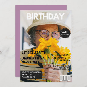 Funny Stylish Photo Magazine 96th birthday Invitation