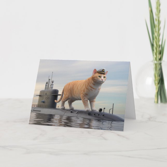 Funny Submarine Tabby Card (Front)