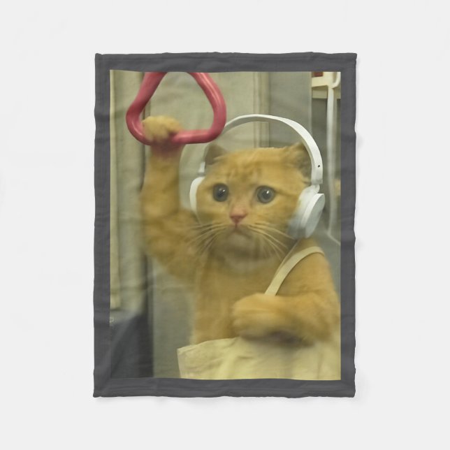 Funny Subway Cat Meme Stud Brainrot Cats Humor Kit Fleece Blanket (Front)