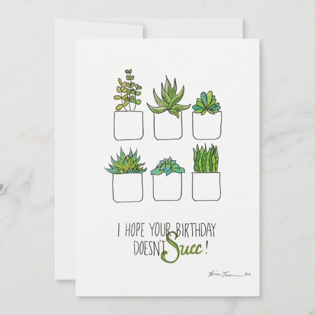 Funny Succulent birthday card, plants pun card (Front)