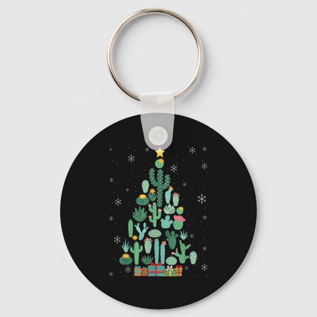 Funny Succulent Christmas Tree Cactus Gardener  Keychain (Front)