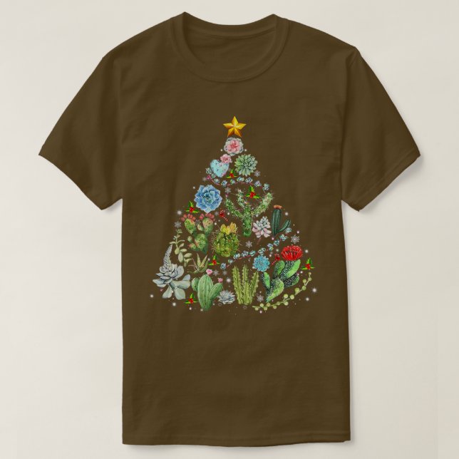 Funny Succulent Christmas Tree Cactus Gardener Xma T-Shirt (Design Front)