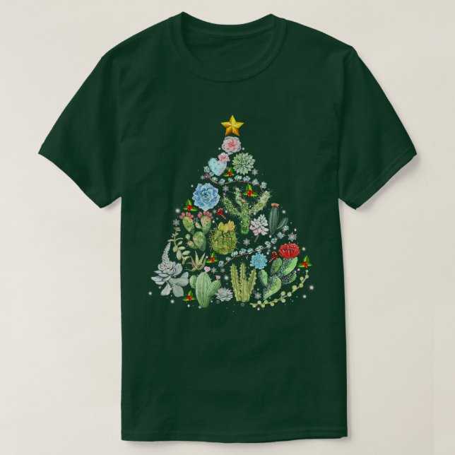 Funny Succulent Christmas Tree Cactus Gardener Xma T-Shirt (Design Front)
