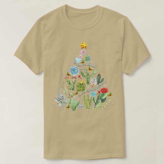 Funny Succulent Christmas Tree Cactus Gardener Xma T-Shirt (Design Front)
