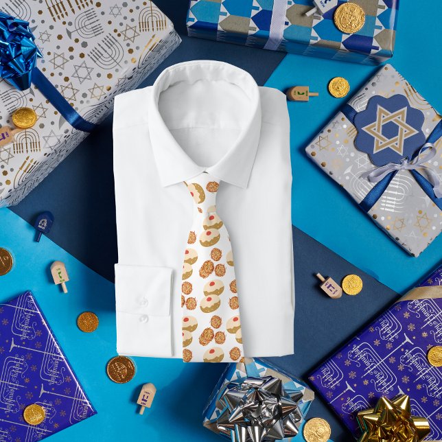 Funny Sufganiyot and Latkes Jewish Gift Hanukkah Neck Tie (Creator Uploaded)