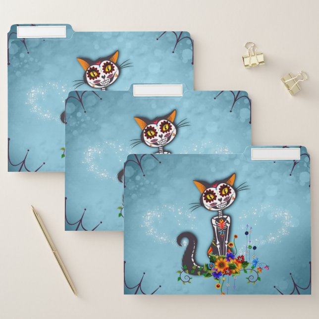 Funny sugar skeleton cat file folder (Set)