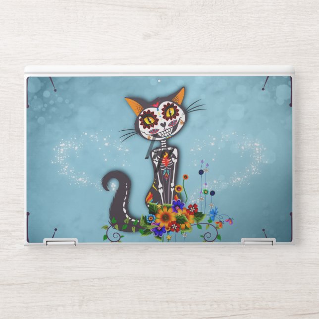 Funny sugar skeleton cat HP laptop skin (Front)