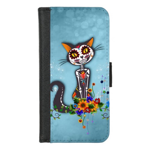 Funny sugar skeleton cat iPhone 87 wallet case