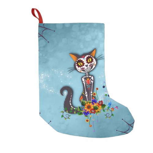 Funny sugar skeleton cat small christmas stocking