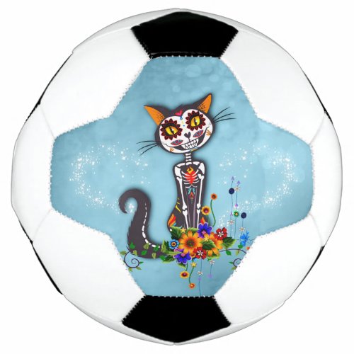 Funny sugar skeleton cat soccer ball