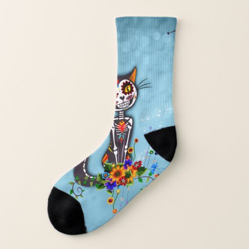 Funny sugar skeleton cat socks