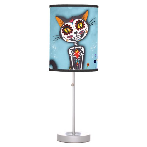Funny sugar skeleton cat table lamp