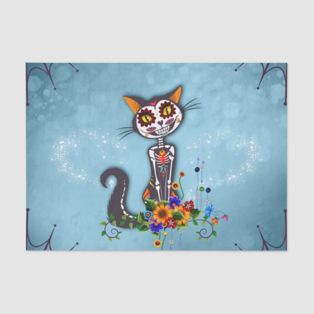 Funny sugar skeleton cat tissue paper (Front)
