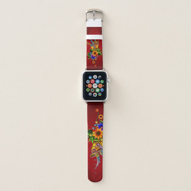 Funny sugar skull bird apple watch band (Front)