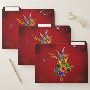 Funny sugar skull bird file folder